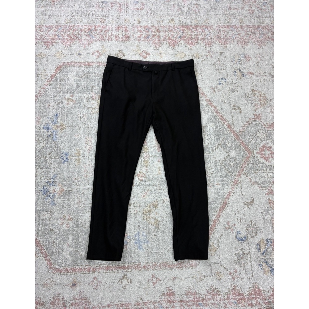 Score Michail Men Slim Fit Dress Pants Size 33 Black Flat Front Workwear